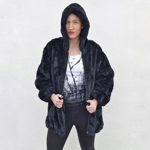 Vintage Oversized Faux Fur Hoodie Coat